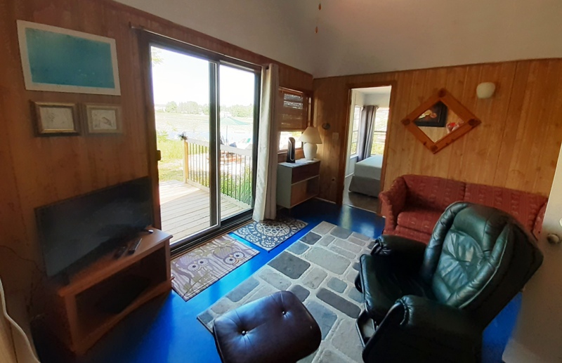 Cottage #3 living room, bathroom to kitchen